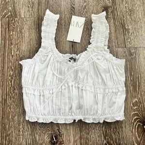 Zara White Gathered Top
